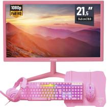 Kit Monitor Led 21,5 Full Hd 1920x1080 Rosa e Periféricos Gamer Rosa - Mymax