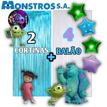 Kit: MONSTRO SA 2 Cortinas Metalizada + 4 Balões Estrelas, Decoração, Festa, Aniversário, Adereços, Festival, Comemorção