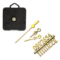 Kit Monte Relógio Mecanismos + Números + Ponteiros Dourados 5 Unidades