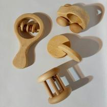 Kit Montessori para bebês Discos Interconectados, Chocalho de Rolar, Chocalho de Empunhar e Carrinho