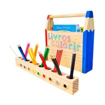 Kit Montessori, Porta Livros De Colorir + Porta Lápis De Cor