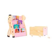 Kit Montessori, Rack Livros Girafa Caixa De Brinquedos Rosa claro