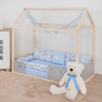 Kit Montessoriano Mini Cama Trança Chuva de Amor Azul Bebe