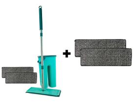 Kit Mop Flat Cabo Inox Com Balde Lava e Saca Esfregão Multiuso Limpa Esterilizar Brilho + 2 Refil