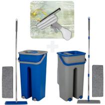 Kit Mop Flat Giratório Balde Lava e Seca 2 Refis e 1 Rodinho Limpa Vidro Sortido Kit 3 em 1 na Limpeza Kit Mop Flat Giratório Balde Lava e Seca 2 Refis e 1 Rodinho Limpa Vidro Sortido Kit 3 em 1 na Limpeza