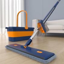 Kit Mop Flat Plano 38 cm + Balde Dobrável Retrátil 18L + Refil de Microfibra Extra