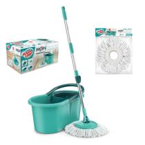 Kit Mop Giratorio Esfregão 360 com Balde Microfibra Flash Limp MOP8209 + Refil Extra RMOP8210