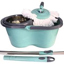 Kit Mop Inox 360 Giratório Balde Grande 12 Litros com Rodinhas + Rodo Vassoura 2 em 1