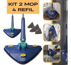 KIT Mop Rodo Limpeza Esfregão Triangular Gira 360 Limpa Chão Vidros C/ 2 Refil