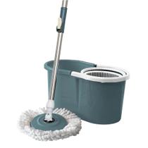 Kit Mop Rotatório Compacto 9L com Balde e Cesto Plástico - Refil Azul Petróleo