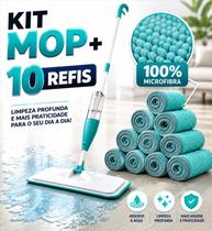 Kit Mop Spray Mágico 3em1 Reservatório 400ml com 10 Refil Extra Esfregão com Spray Lava Enxágua e Seca