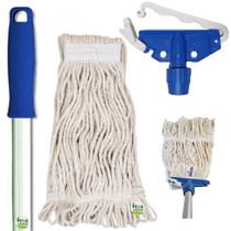 Kit Mop Úmido Esfregão Algodão Com Cinta 330g + Cabo de Alumínio 1,4 Metros + Garra Euro Kit Mop Úmido Esfregão Algodão Com Cinta 330g + Cabo de Alumínio 1,4 Metros + Garra Euro