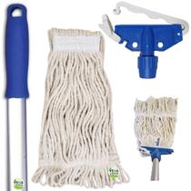 Kit Mop Úmido Esfregão Algodão Com Cinta 330g + Cabo de Alumínio 1,4 Metros + Garra Euro Kit Mop Úmido Esfregão Algodão Com Cinta 330g + Cabo de Alumínio 1,4 Metros + Garra Euro