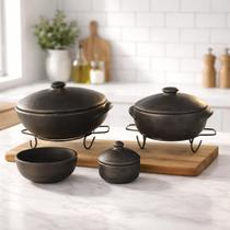 Kit Moqueca Panela de Barro Moquequeira 2 L, Panela Capixaba 1 L, cumbuca e pimenteira