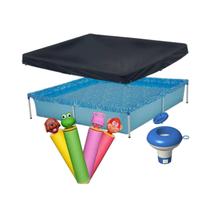 Kit Mor Piscina 1500 L Capa Protetora Lança Agua e Flutuador P/ Cloro