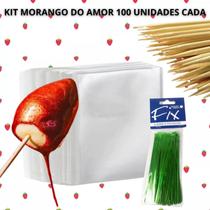 Kit morando do amor 100 fechos metalizado verde 100 folhas celofanes transparente 18x18cm 1oo espeto 18cm