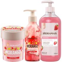 Kit Morango 1 Merengue Esfoliante 350g + 1 Duo Gel Creme 250g + 1 Sabonete Líquido 500ml Hidramais