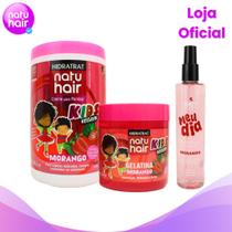 Kit Morango com Body Splash, Creme para Pentear e Gelatina