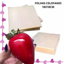 Kit morango do amor 100 folhas de 18x18 celofanes + 100 fechos vermelho + 100 espeto golf 12cm