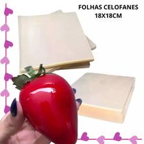 Kit morango do amor embalagens 100 folhas transparente 18x18 celofanes 100 fechos vermelho 100 espeto golf 12cm