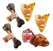 Kit Mordedor 2 Orelha Bovina 2 Femur Suino 2 Rotula Natural dip dog