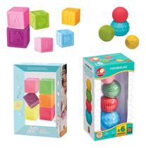 Kit Mordedor Bebê Infantil E Bolas De Empilhar E Cubos Kit Mordedor Bebê Infantil E Bolas De Empilhar E Cubos