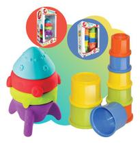 Kit Mordedor Bebê Infantil E Potes De Empilhar E Encaixar Nf