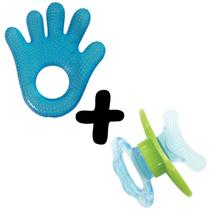 Kit Mordedor de Água Mãozinha Azul Massageador Gengiva Azul Buba