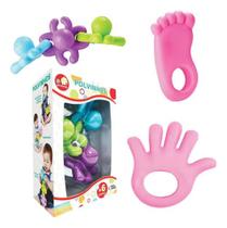 Kit Mordedor Mão Pé Divertido Para Bebê Com Polvo Macio
