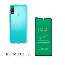 Kit Moto E20 Capa Transparente Anti Impactos + Película De Cerâmica 9D Motorola E20