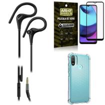 Kit Moto E20 Fone Sport Hs92 + Capinha + Película 3D