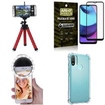 Kit Moto E20 Tripé Flex + Flash Ring + Capa + Película 3D