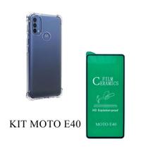 Kit Moto E30 E40 Capa Transparente Anti Impactos + Película De Cerâmica 9D Motorola E30 E40
