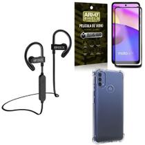 Kit Moto E40 Fone Bluetooth HS188 + Película 3D + Capa Anti Impacto - Armyshield