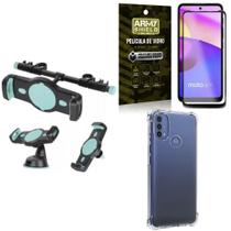 Kit Moto E40 Suporte Veicular 3 em 1 + Película 3D + Capa Anti Impacto - Armyshield