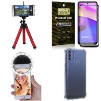 Kit Moto E40 Tripé Flex + Flash Ring + Capa Anti Impacto + Película 3D - Armyshield
