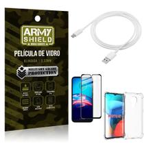 Kit Moto E7 Cabo USB Tipo C 2m + Capa Anti Impacto + Película Vidro 3D - Armyshield