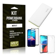 Kit Moto E7 Carregador Portátil 10K Tipo C + Capa Anti Impacto + Película Vidro 3D - Armyshield