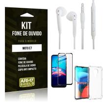 Kit Moto E7 Fone De Ouvido+Capa Anti Shock+Película Vidro 3D