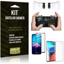Kit Moto E7 Gatilho Gamer + Capa Anti Impacto + Película Vidro 3D - Armyshield