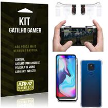 Kit Moto E7 Plus Gatilho Gamer + Capa Anti Impacto + Película Vidro 3D - Armyshield