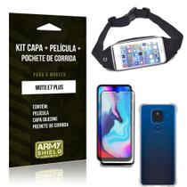 Kit Moto E7 Plus Pochete+Capa Anti Shock+Película Vidro 3D