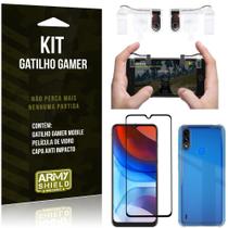 Kit Moto E7 Power Gatilho Gamer + Capa Anti Impacto + Película Vidro 3D - Armyshield