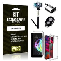 Kit Moto Edge 20 Bastão de Selfie Bluetooth + Capinha Anti Impacto + Película Vidro 3D -Armyshield