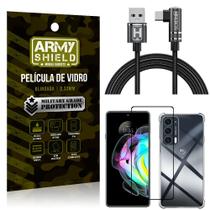 Kit Moto Edge 20 Cabo em L Tipo C HS180 + Capinha + Película 3D - Armyshield