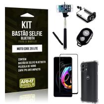 Kit Moto Edge 20 Lite Bastão Selfie Bluetooth + Capinha Anti Impacto + Película Vidro 3D -Armyshield