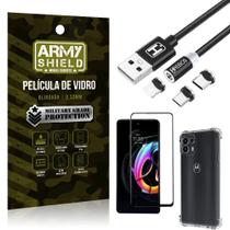 Kit Moto Edge 20 Lite Cabo Magnético 2 Metros + Capinha + Película 3D - Armyshield