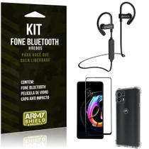 Kit Moto Edge 20 Lite Fone Bluetooth HS188 + Película 3D + Capa Anti Impacto - Armyshield