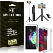 Kit Moto Edge 20 Mini Tripé Selfie Bluetooth para + Capa Anti Impacto + Película 3D - Armyshield