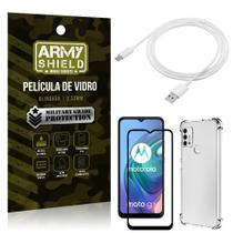 Kit Moto G10 Cabo USB Tipo C 2m + Capa Anti Impacto + Película Vidro 3D - Armyshield